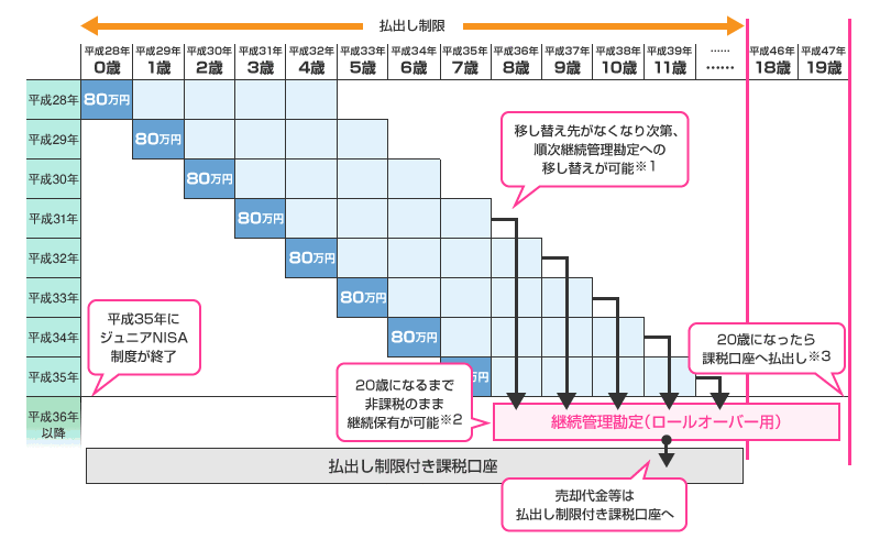 20歳になる前にジュニアNISA制度が終了してしまう場合の非課税投資枠