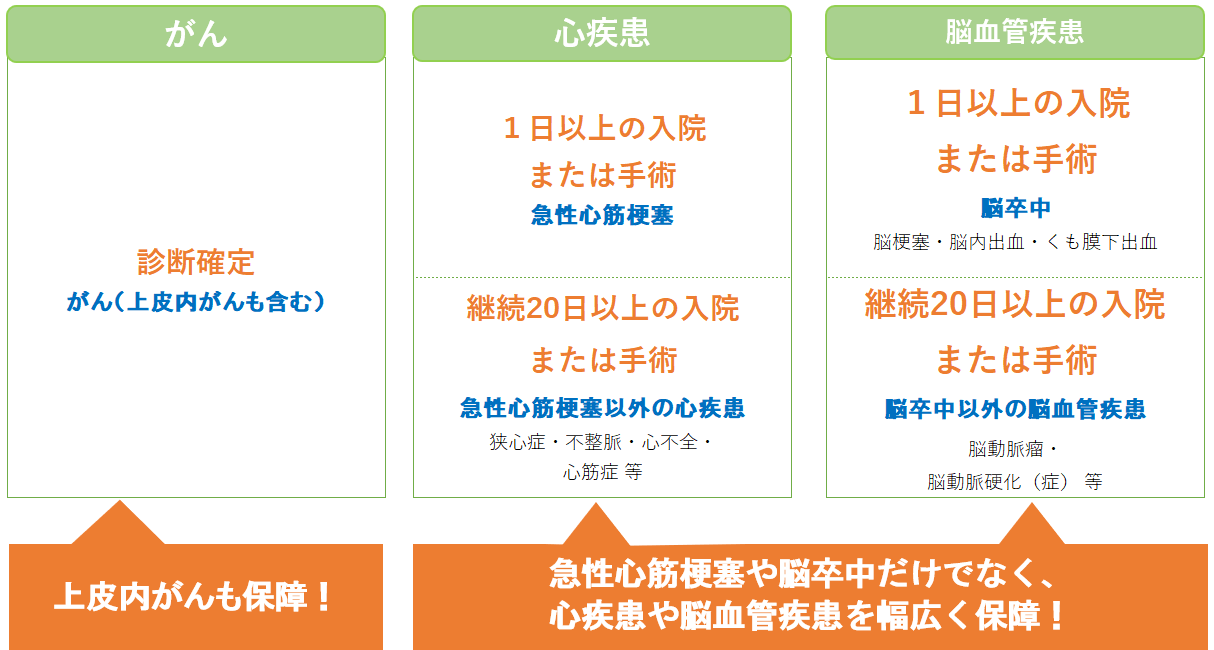 3大疾病の保障範囲の図解